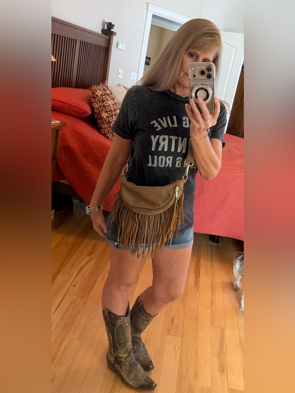 Thomas & Lee Suede Fringe Sling Bag Boho Western Removable Fringe Crossbody